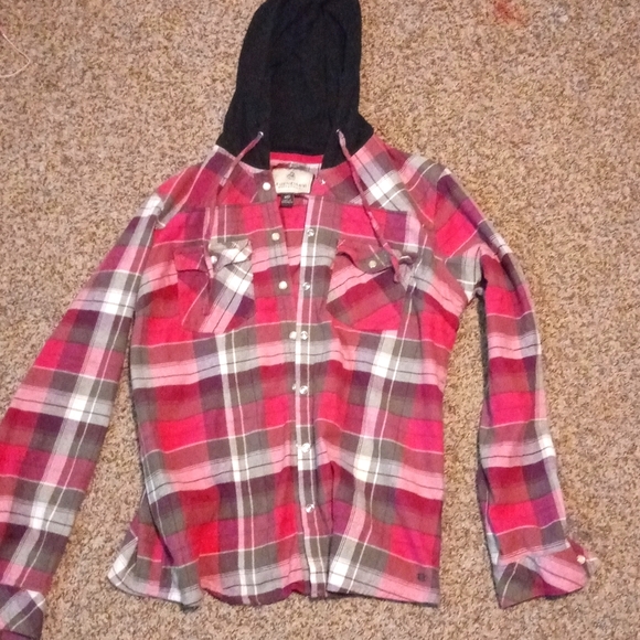 Pink Plaid Hoodie Shirt - Picture 1 of 1